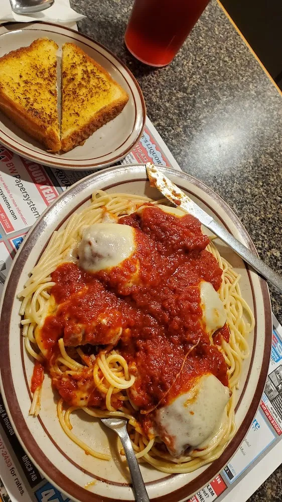 Shrimp Parm w Spaghetti and Meat Sauce